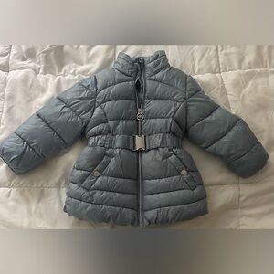 Michael Kors Girls Puffer Jacket Blue Belted Size 4T Kids Winter Coat School
